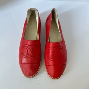 CHANEL Red Leather Espadrilles
